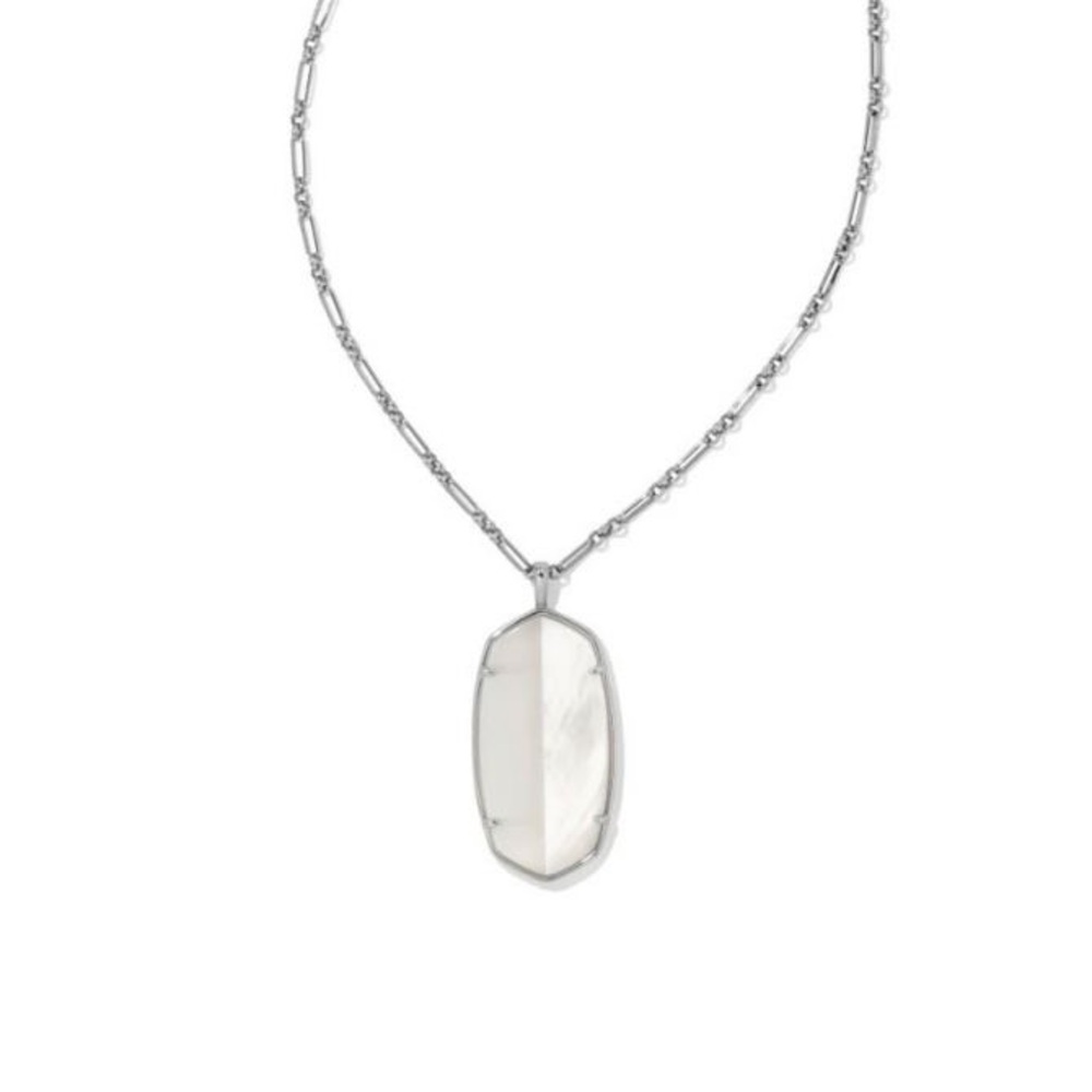 Kendra Scott Reid Silver Intarsia Long Pendant Necklace In White Intarsia